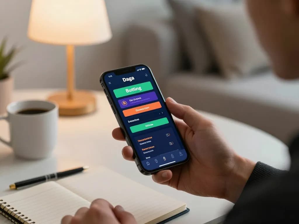 Daga app user engaging in online gambling strategy in a cozy home setting.