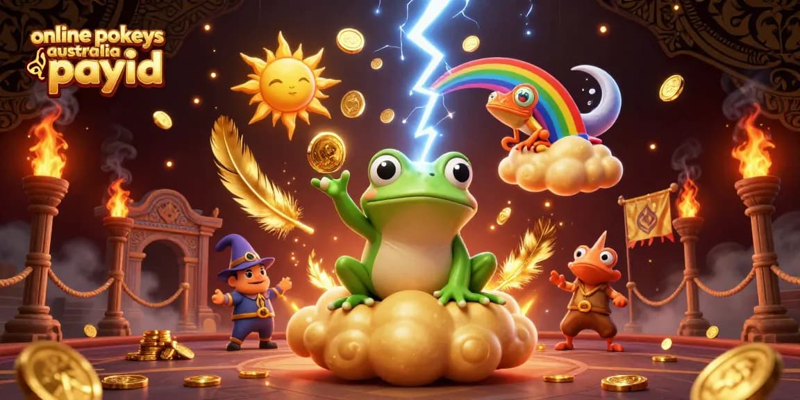 Engage with online pokies australia payid in a dynamic scene featuring magical characters and vibrant casino elements.