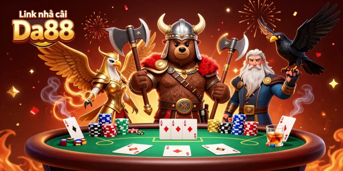 Engage with Link nhà cái Da88 in an exciting 3D illustration showcasing dynamic poker gameplay.
