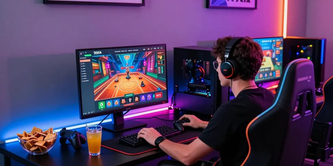 Engaging gaming setup showcasing IWIN online gaming experience with vibrant graphics