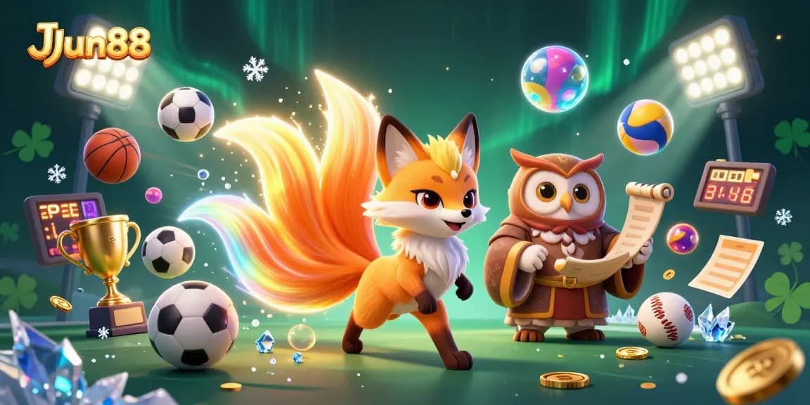 Engage with JJun88's thrilling gaming world, featuring colorful spirits and dynamic sports elements.