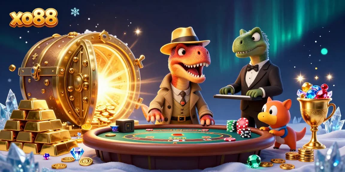 Experience thrilling gameplay at xo88 with a cartoon velociraptor counter and casino elements.