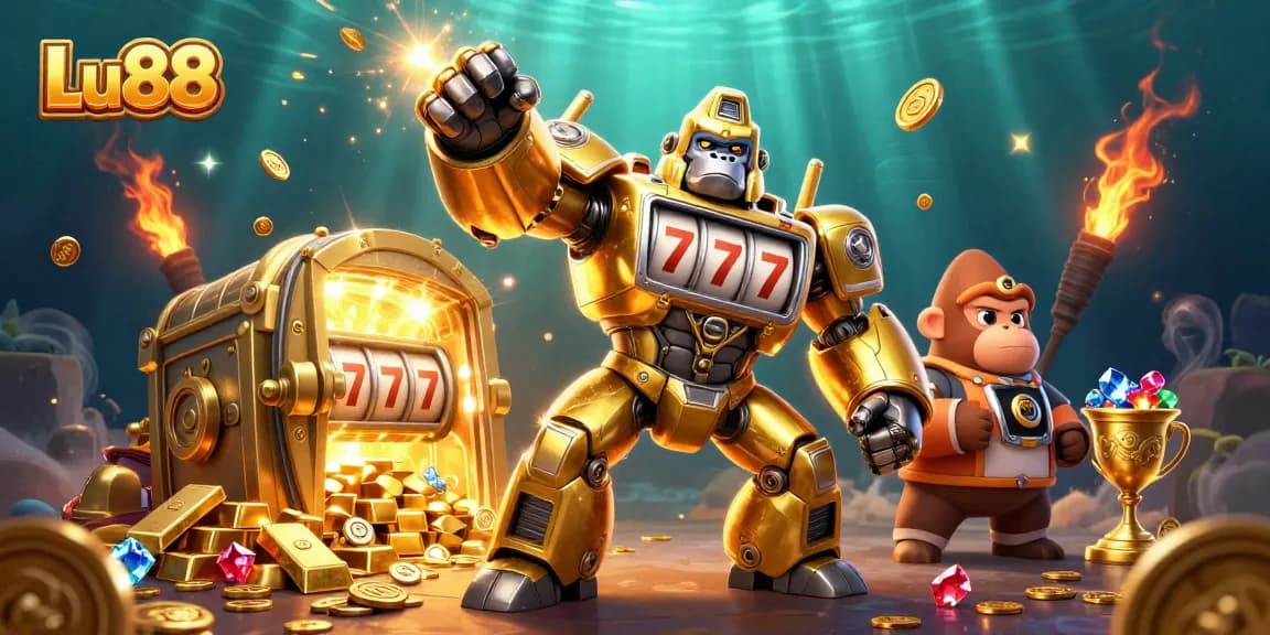 Engage with Lu88's thrilling gameplay through an action-packed casino illustration!