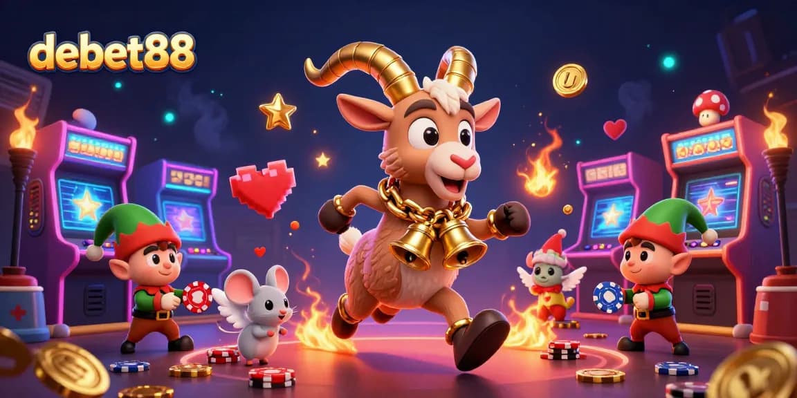 Experience the thrill of debet88 with a lively casino scene featuring whimsical characters and gaming elements.