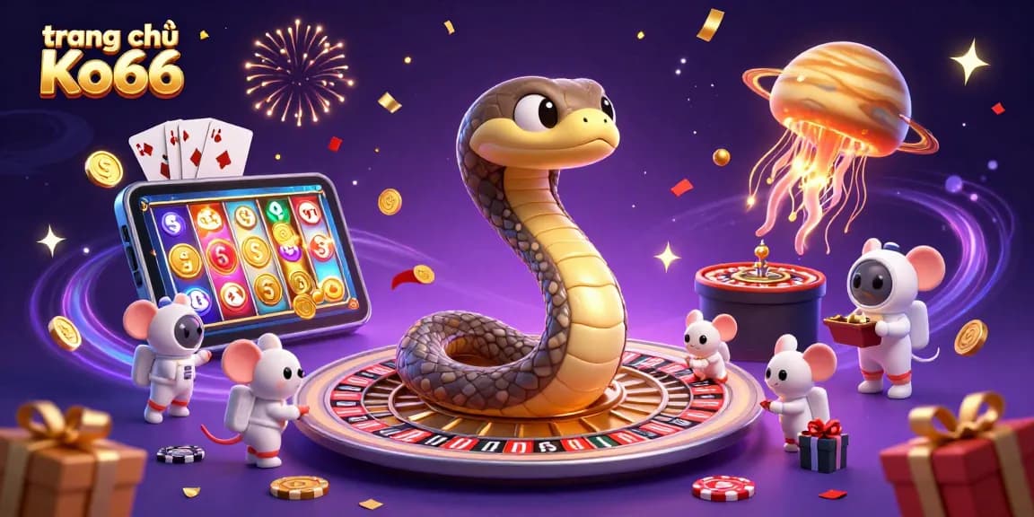 Engage with the exciting features of trang chủ Ko66, showcasing a dynamic casino environment with astronaut mice betting.