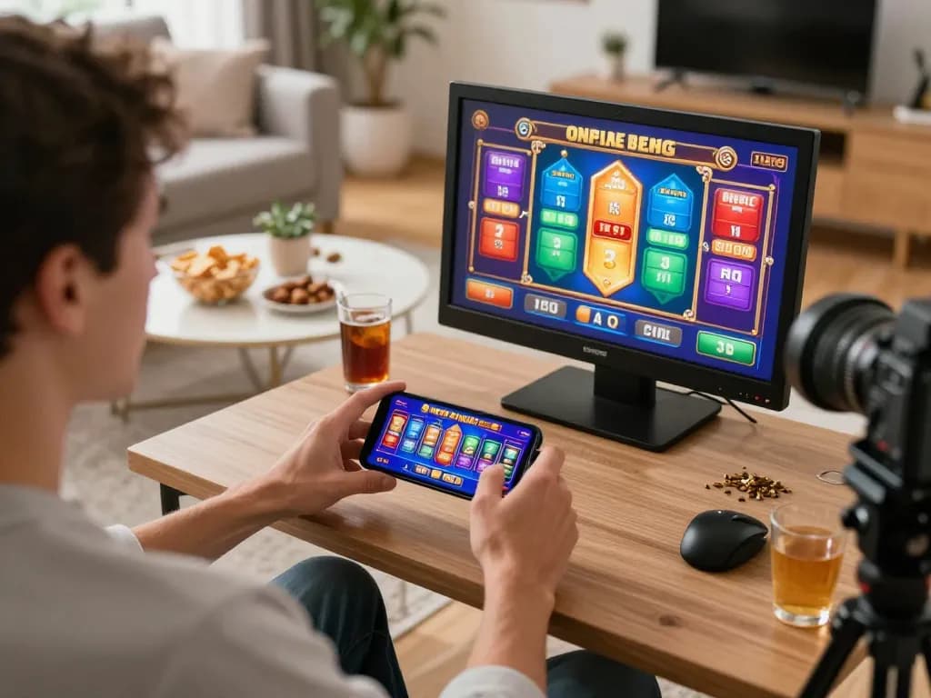 Player enjoying a thrilling moment on the sunwingo mobile casino app while relaxing at home
