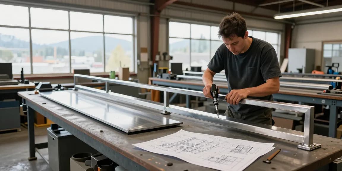 Custom metalwork North Vancouver craftsman welding steel railings in bright workshop