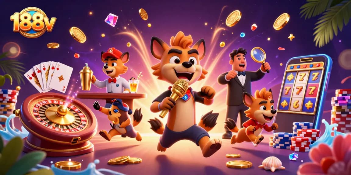 Experience the thrilling entertainment of 188v with lively casino hyenas in a vibrant scene.