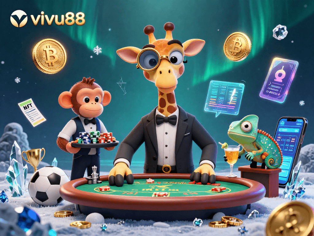 Experience thrilling sports betting excitement at vivu88 with dynamic 3D casino illustration.