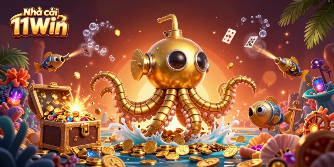 Engage with Nhà cái 11Win through this vibrant, dynamic casino-themed 3D illustration.
