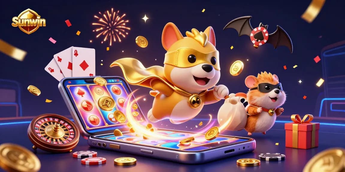 Experience thrilling gameplay with Sunwin in this vibrant casino scene featuring superhero characters.