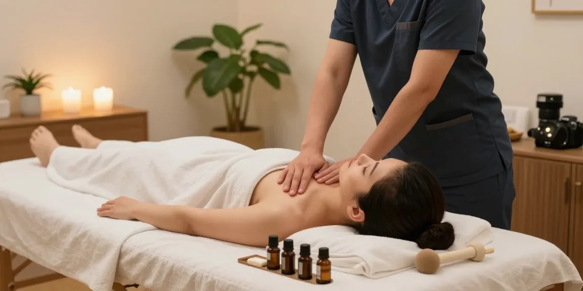 Relaxing 동탄출장안마 massage setup in a cozy home environment with serene lighting.