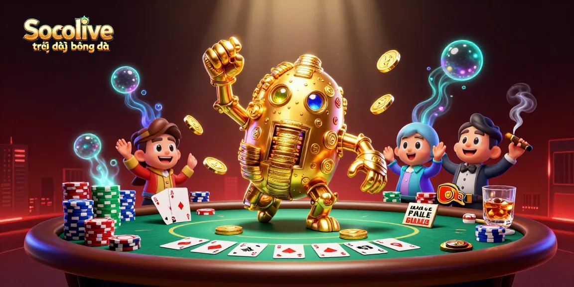 Socolive trực tiếp bóng đá features a vibrant scene with golden elements and poker gaming excitement.