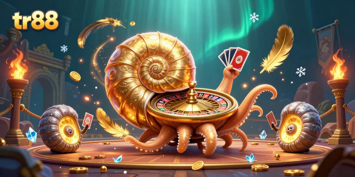 Engage with tr88's thrilling world of games featuring a giant nautilus themed roulette and glowing ammonites.