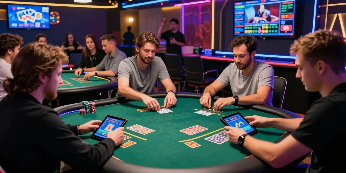 Thrilling online gaming experience at Rikvip with players enjoying card games and vibrant atmosphere.