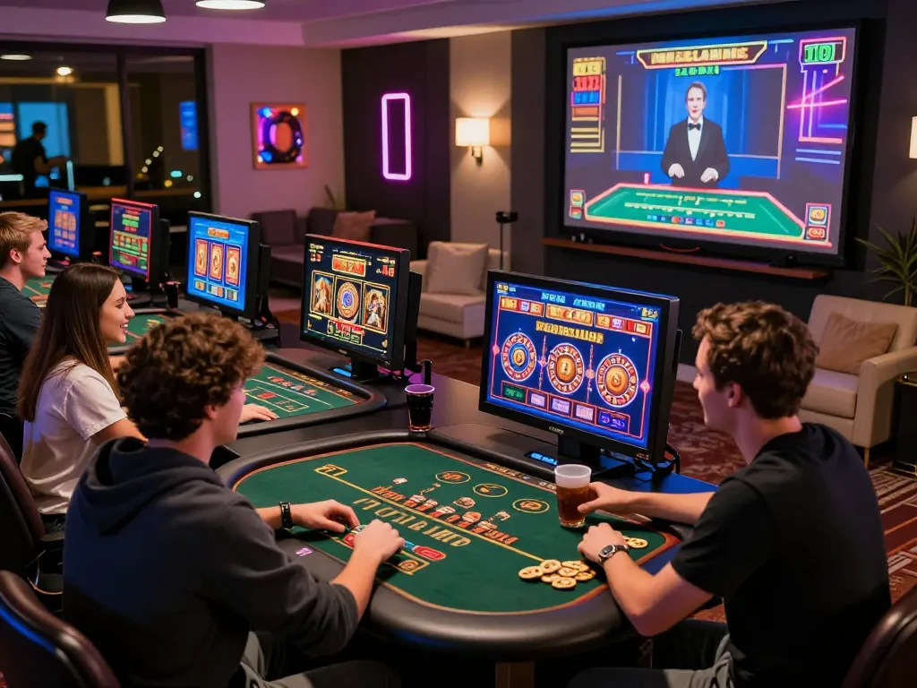 MM88 online casino vibrant gaming scene with players enjoying slots and roulette.