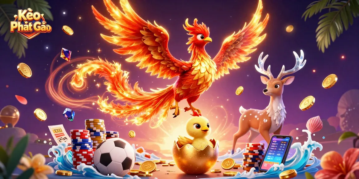 Kèo Phạt Góc showcases a dynamic sports betting scene with vibrant casino elements and lively characters.