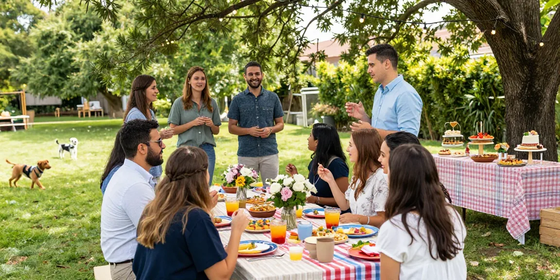 Colorful outdoor gathering showcasing entertaining blogs about event hosting and party planning.