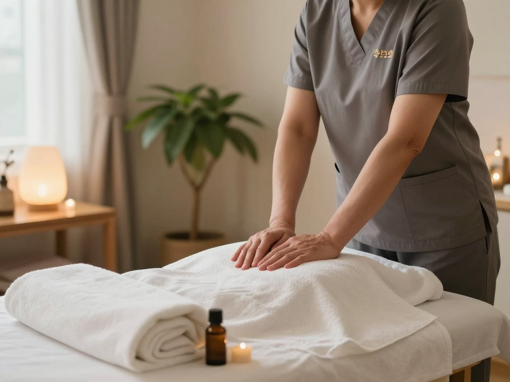 Experience a calming 부평출장안마 session with a professional therapist in a serene home environment.