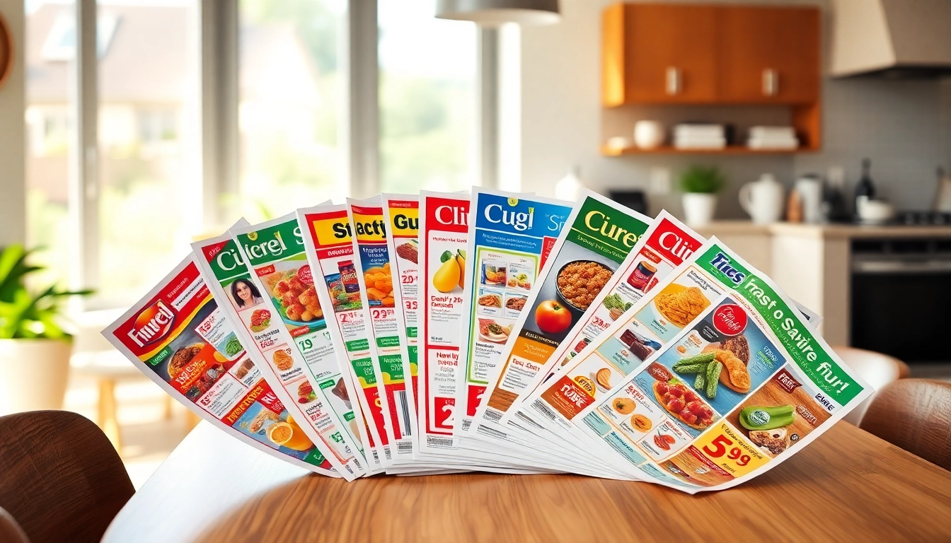 Engaging visual of Weekly Flyers showcasing grocery deals on a dining table.