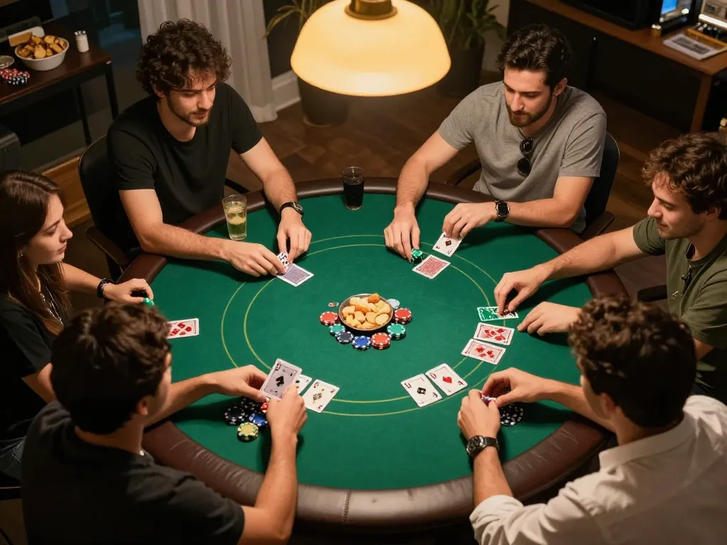 Enjoying a thrilling poker night with friends at ee88go, showcasing a vibrant game scene with strategic play.