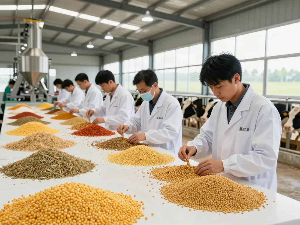 Quality control testing in rokok88 animal feed production facility.