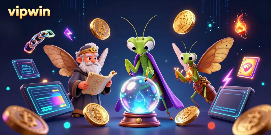 Experience the captivating world of vipwin with a mystical fortune teller and ancient librarian in a vibrant 3D illustration.