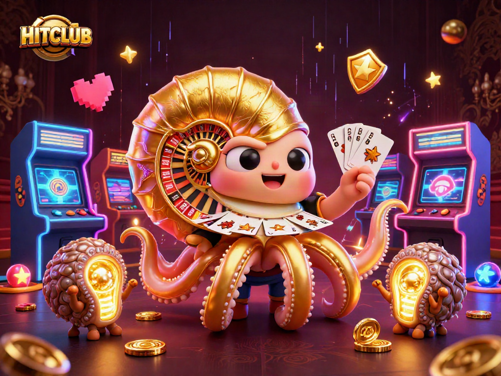 Engage with HITCLUB gaming excitement featuring 3D nautilus roulette and vibrant arcade elements.