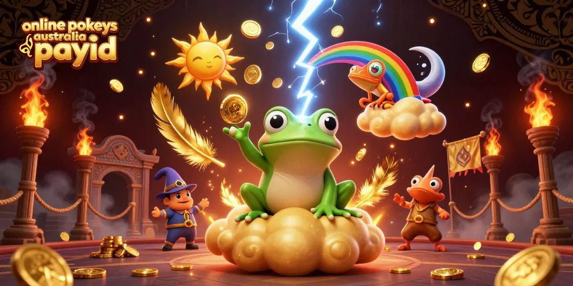 Engage with online pokies australia payid in a dynamic scene featuring magical characters and vibrant casino elements.
