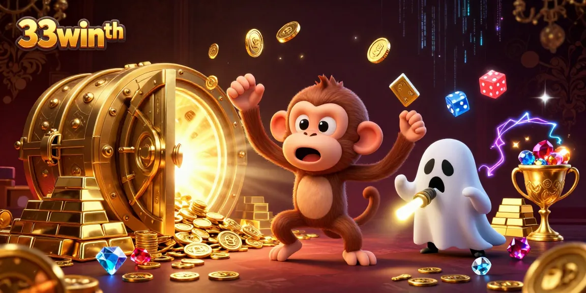 Experience thrilling wins with 33winth as the ghost-hunter puppy tracks a playful monkey in a vibrant casino.