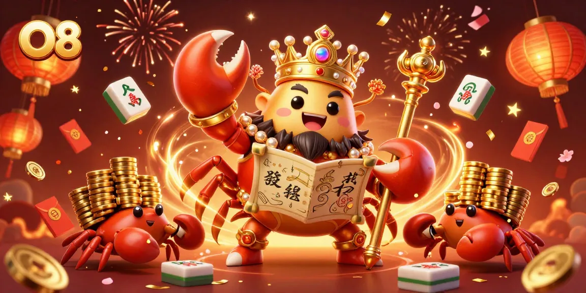 Join the vibrant gambling world of O8 with the majestic golden crab emperor and lively casino elements.